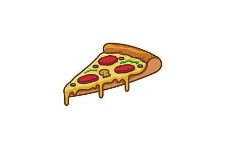 美味比萨切片徽标符号矢量设计插图