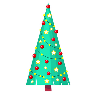 用球和灯装饰圣诞树。圣诞快乐。白色背景圣诞树