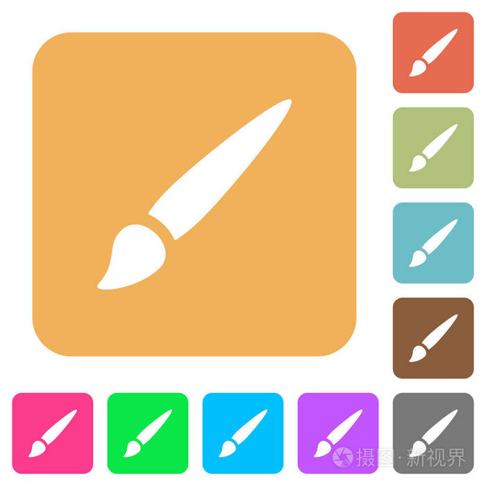画笔平面图标在圆角正方形生动的颜色背景