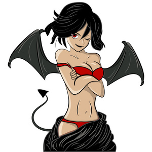 恶魔卡通女孩素描矢量照片