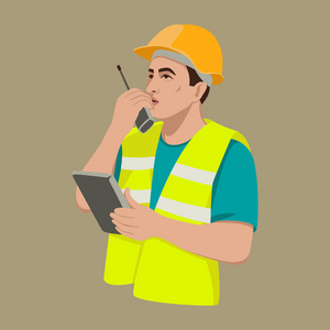 工人用对讲机无线电矢量插画平面样式照片