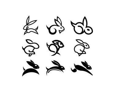 动物兔一行艺术标志设计. 简单的黑白v照片