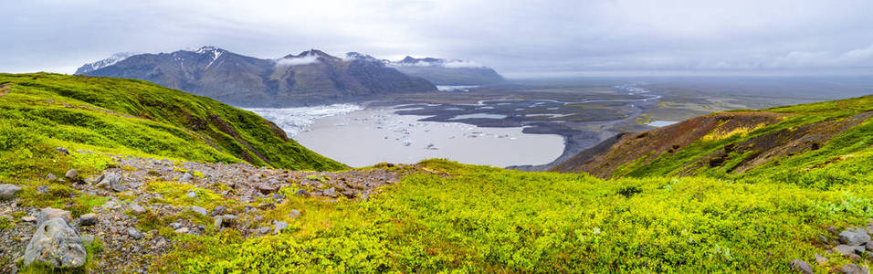 美妙和大 Skaftafellsjokull 冰川在 Skaftafell 附近在南冰岛, 夏天时间