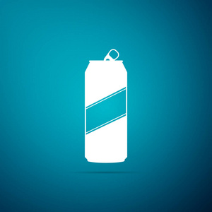 铝罐头图标在蓝色背景被隔绝。平面设计。矢量插图