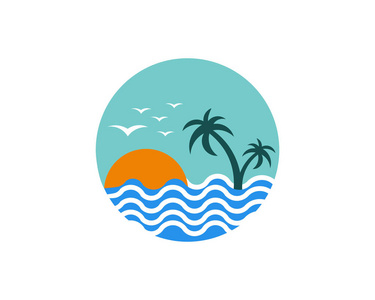 自然海滩徽标模板设计向量, 会徽, 设计概念, 创意符号, 图标