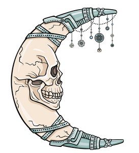 以人类头骨的形式出现的月亮。 铁首饰。 ee图片