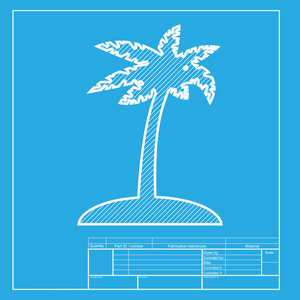 椰子棕榈树标志。 蓝图样板上的白色图标部分