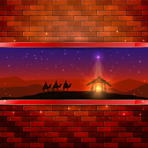 对砖的背景墙上的圣诞节场景图片