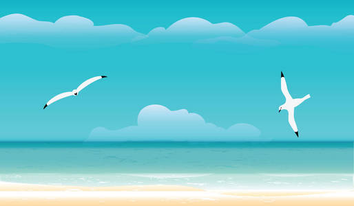 海景海鸥天空云沙岸波艺术现代抽象创意矢量插画旅行海报