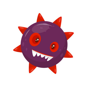 微生物攻击可爱的攻击性微生物与牙齿, 人性化的细菌卡通人物矢量插图