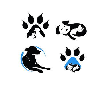 宠物矢量标志模板，这猫和狗的标志可以使用