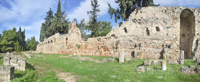 雅典希腊 Daphni 修道院全景景观希腊古地标