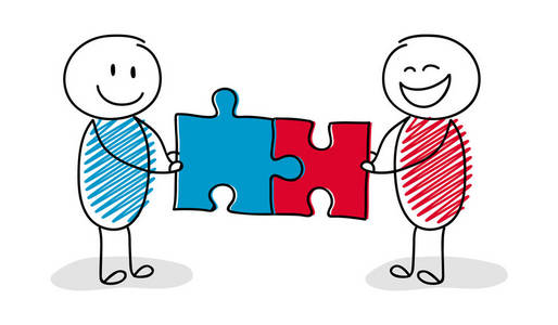 小组的卡通人物解决难题.向量照片