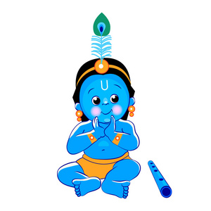 奎 师 那。快乐的 Janmashtami。蓝色婴儿在白色背景为您的设计。印第安庆祝