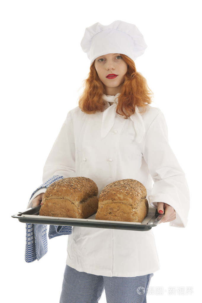 女面包师厨师用面包