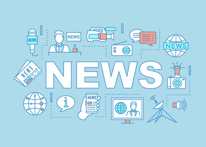 newscasting.孤立的字体排版的想法与线性图标.矢量轮廓图照片