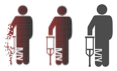 闪光虚线半色调断腿病人图标