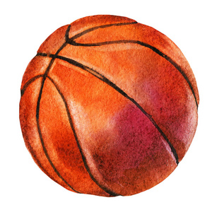 白色背景下篮球球的水彩素描