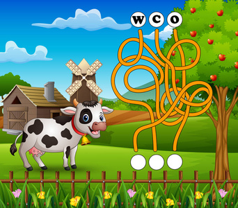 游戏母牛迷宫的向量例证寻找方式到词