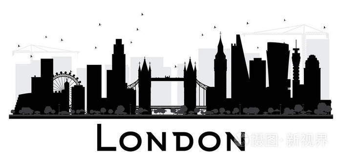 伦敦城市天际线黑白剪影