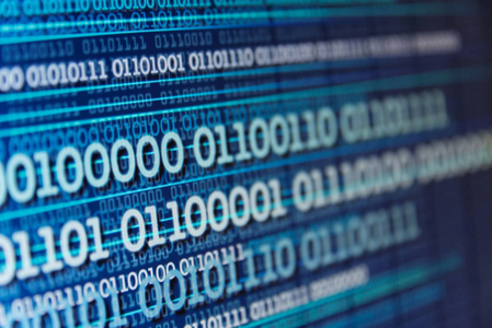 二进制数据流二进制数大数据信息动态蓝色背景的计算机 sceen 图像