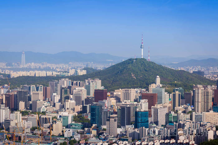 首尔市和市中心的天际线,韩国
