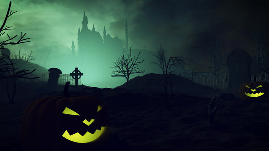 万圣节南瓜和城堡图片-万圣节南瓜和城堡素材-万圣节南瓜和城堡插画