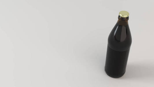模拟棕色啤酒瓶0.5l 与空白黑色标签白色背景。设计或品牌模板。3d 渲染插图