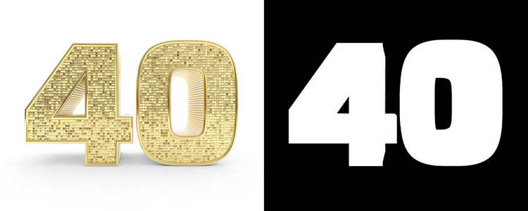 金色数字四十 (数字 40) 在白色背景与下落阴影和 alpha 通道.