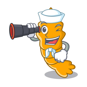 水手与双目熟虾分离的吉祥物卡通矢量插画