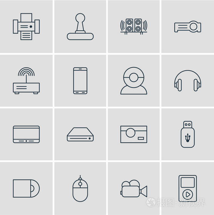 矢量图的 16 硬件图标.