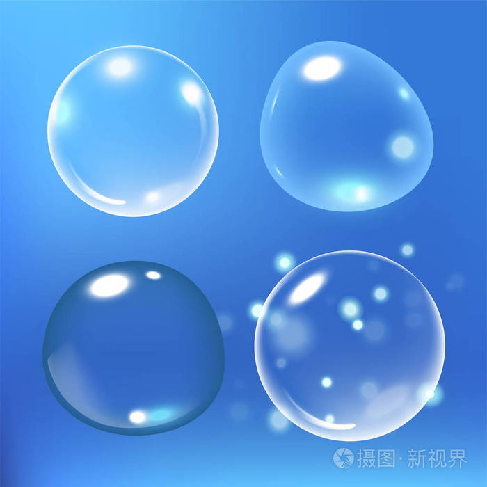 蓝色背景下的水矢量图下气泡