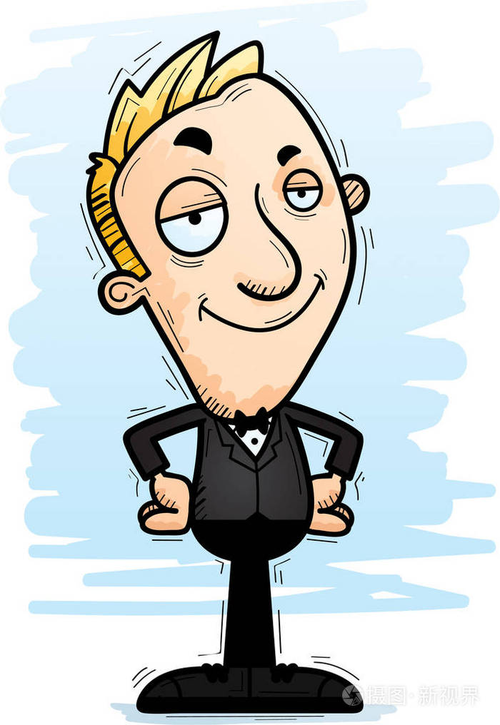 一个看起来自信的新郎的卡通插图