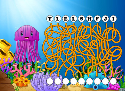 游戏水母迷宫的矢量图解寻找方式到词