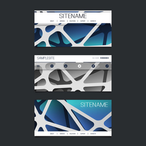 网页设计元素头设计设置与抽象 3d 蓝色和灰色网络模式的背景