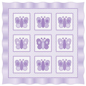 宝贝蝴蝶被子 柔和的淡紫色和白色的格子 圆点 缎边框