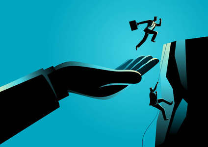 业务概念向量说明一只手帮助商人达到更高的平台照片