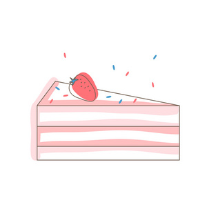 草莓蛋糕切片。白色背景上的孤立的对象。矢量图