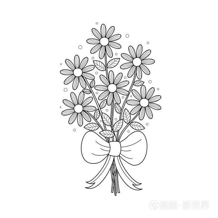 着色书页雏菊 bouqute 为成人.handdrawn.矢量插图