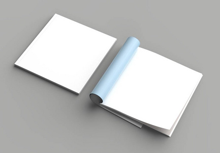广场杂志, 小册子或目录模拟在灰色背景下隔离的右页。3d 插图