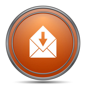 接收电子邮件图标。橙色互联网按钮在白色背景