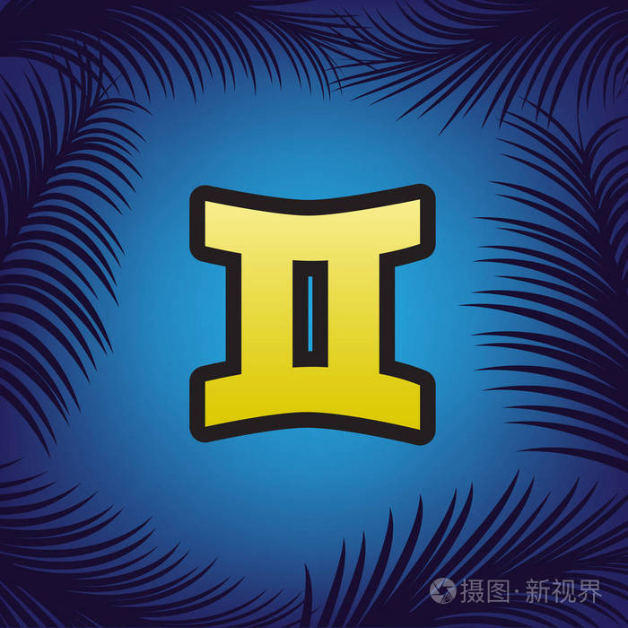 双子星座.向量.蓝色背面有黑色轮廓的金色图标