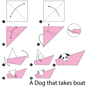一步一步的说明如何使折纸花船的狗