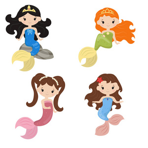 可爱的女孩美人鱼一套照片