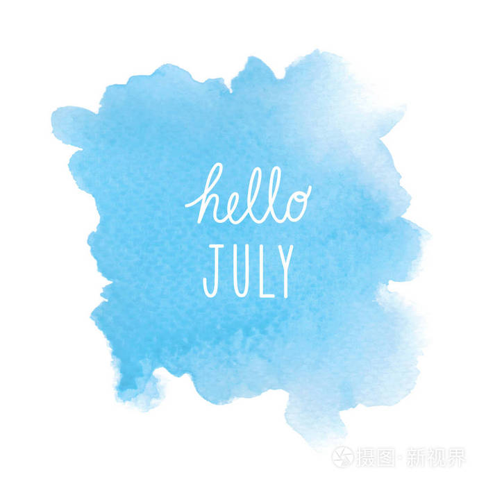 你好7 月问候与蓝色水彩背景照片 正版商用图片0rtdek 摄图新视界
