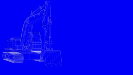 3d 渲染的蓝色打印挖掘机在蓝色的 bac 白线