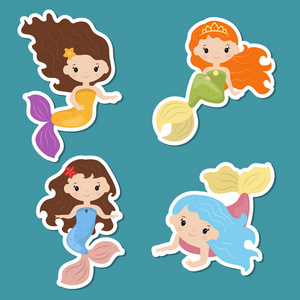 可爱的女孩美人鱼贴纸一套照片