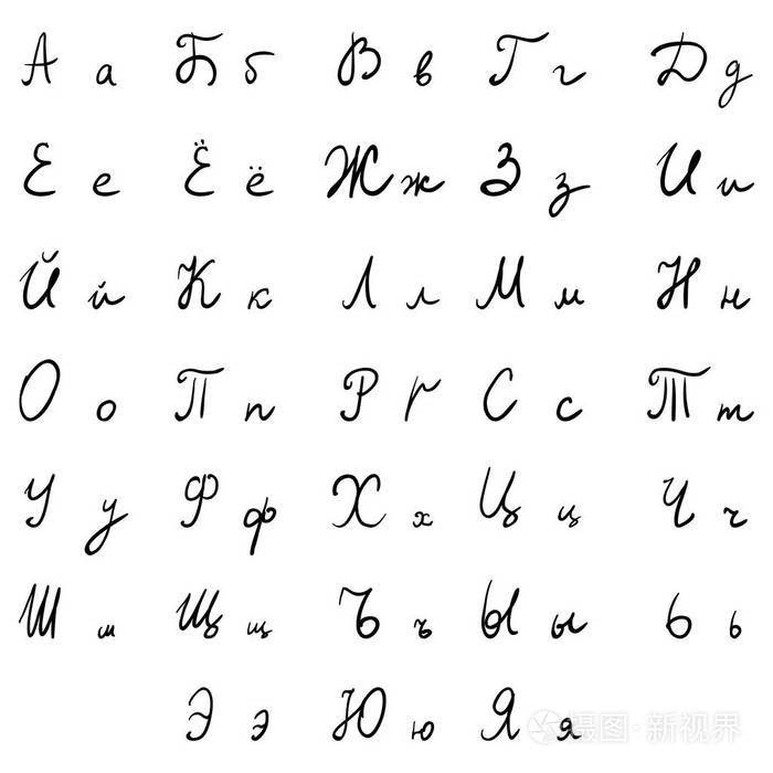 白色背景手绘俄语字母表