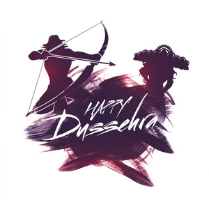 印度教神话主罗摩对恶魔滨景的瞄准笔笔画 Dussehra 节日庆典的抽象背景