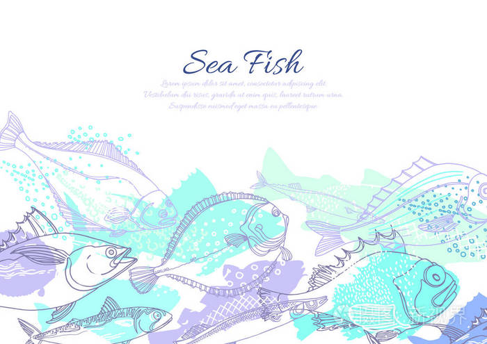 插画 自然seafish 的矢量海洋模板.涂鸦艺术线的抽象设计.